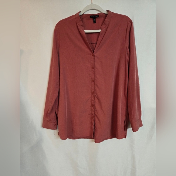 Eileen Fisher Salmon Color Soft Fall Button Up Shirt - Picture 4 of 9